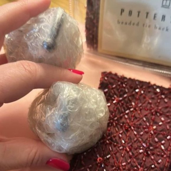 Brand New Pottery Barn Beaded Silk Curtain Tie Backs & Wall Hooks - Picture 3 of 6